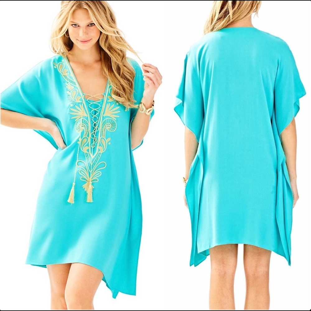 NWT Lilly Pulitzer Seaside Caftan in Aqua - S/M